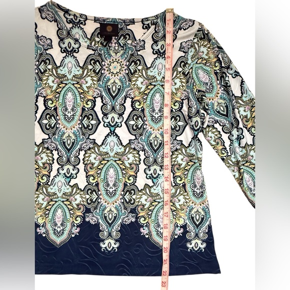 JM Collection Multicolor Paisley 
3/4 Sleeve Top size PS - Picture 4 of 5